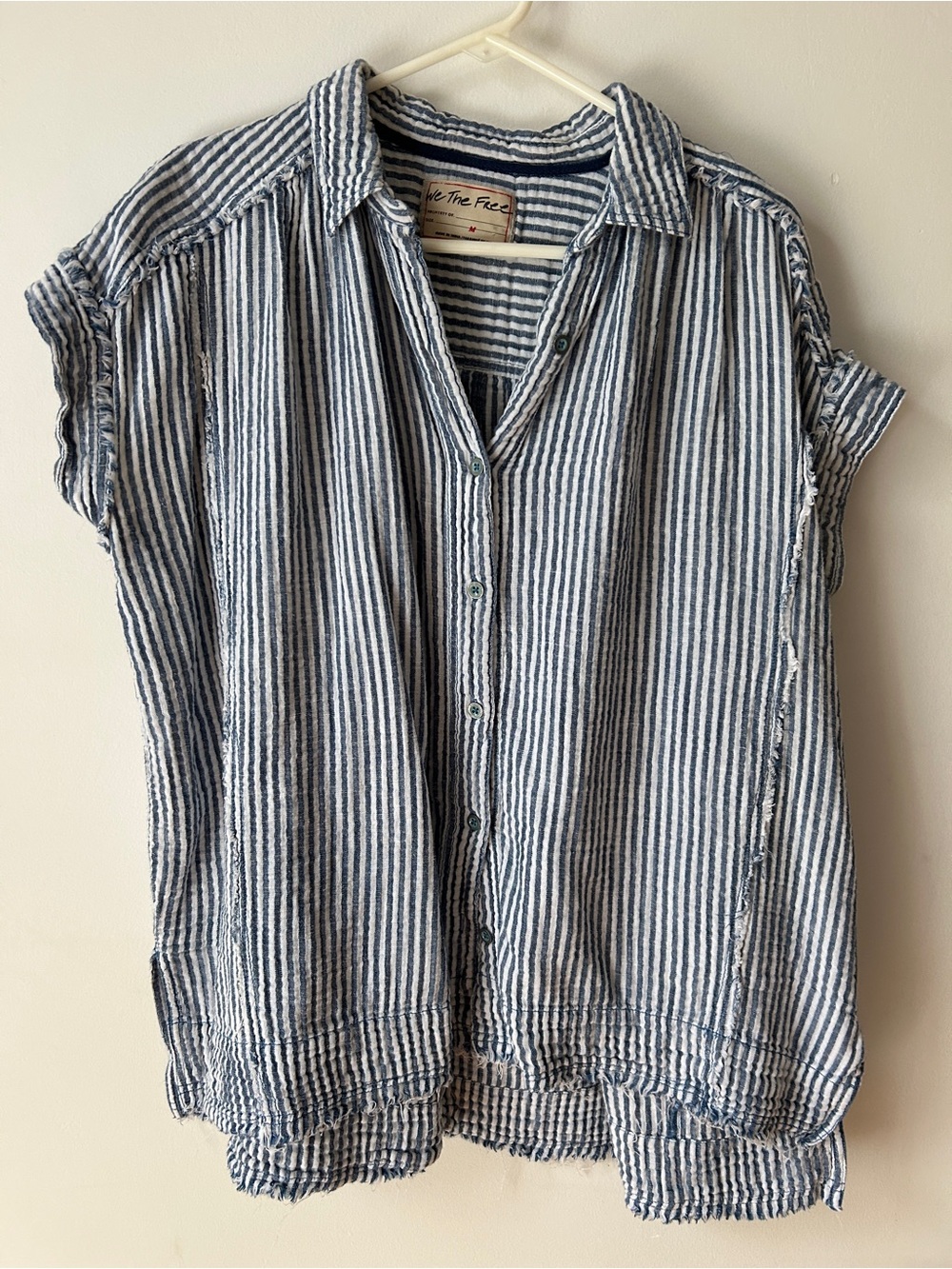 Free People Blue & White Striped Short-Sleeve Button-Down - Picture 3 of 5